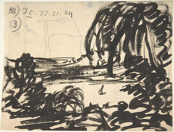 A blot-lake with boat, surrounded by trees