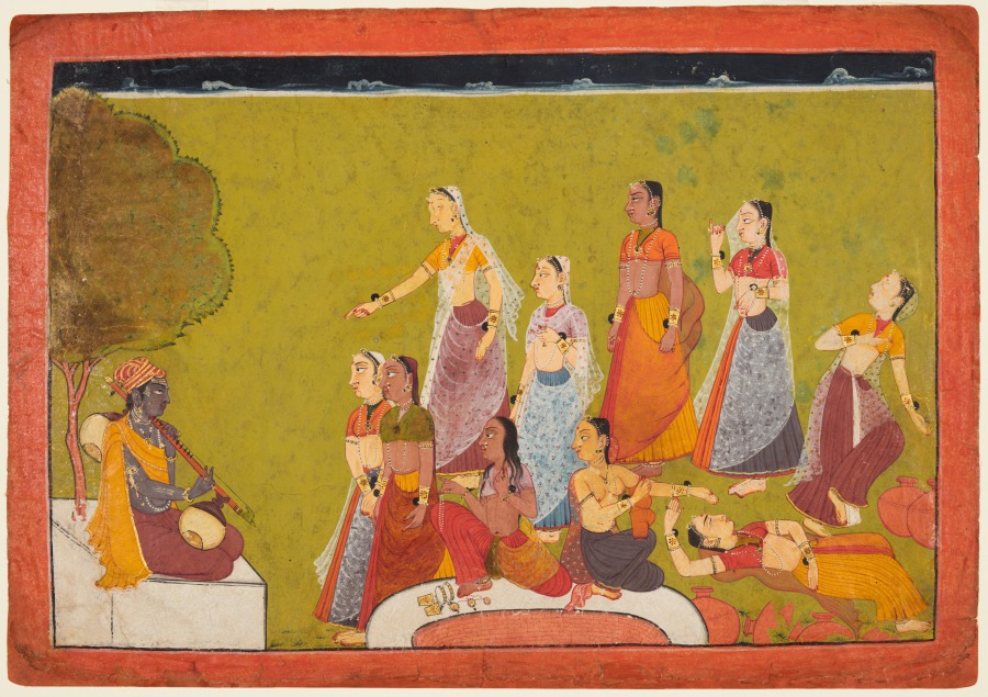 A group of women in ecstasy before Madhava, folio 4 from a Madhavanala-Kamakandala