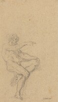 A Seated Nude Man Pointing to the Right