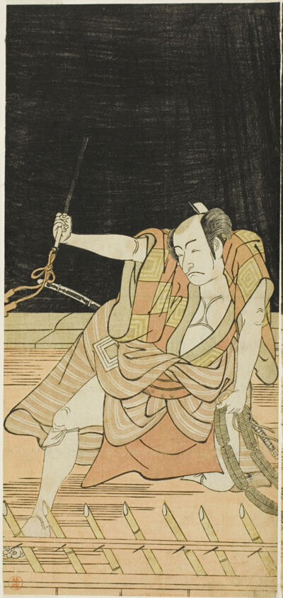 Actors Nakamura Nakazô I as Danshichi Kurobei and Ichikawa Danjûrô V as Issun Tokubei in “Mirror of Osaka in the SummerFestival” (“Natsu MatsuriNaniwa Kagami”)