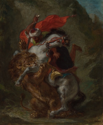 Arab Horseman Attacked by a Lion
