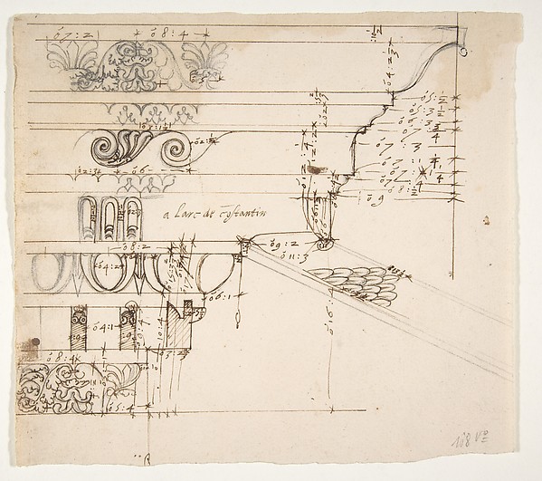 [Arch of Constantine], cornice, elevation in profile, ornamental detailing (recto) blank (verso)