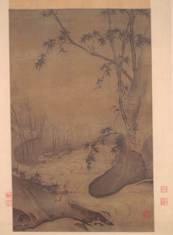 Bamboo and Ducks by a Rushing Stream