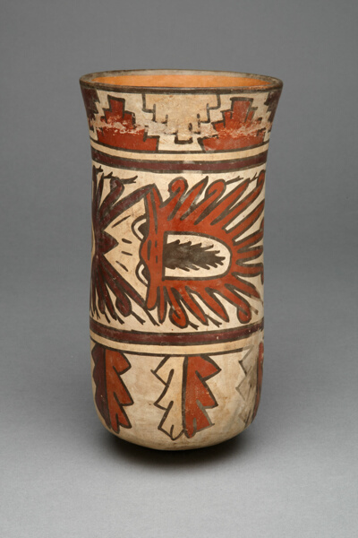 Beaker Depicting Abstract Figure and Geometric Motifs