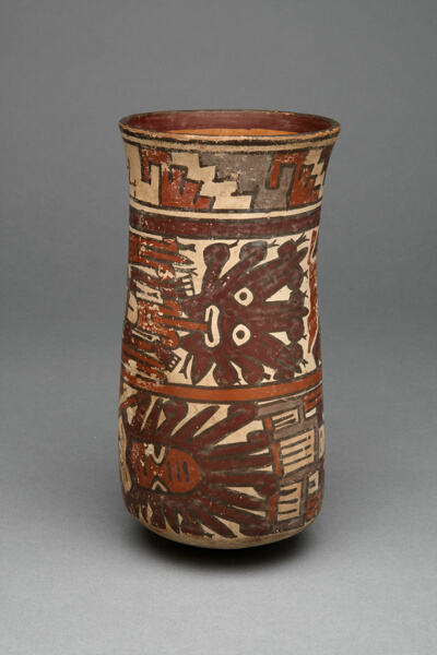 Beaker with Horizontal Bands Containing Abstract Figures
