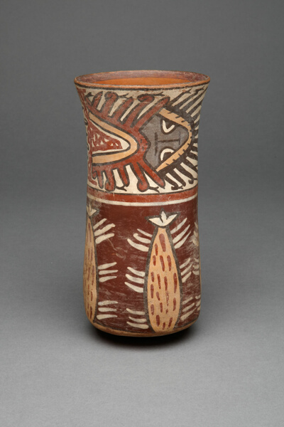 Beaker with Plants, Possibly Cacti, and Abstract Figures