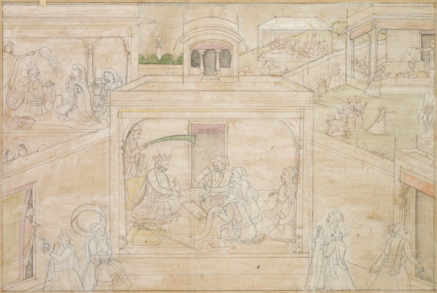 Bhima’s consultation with the astrologer, from a Nala-Damayanti