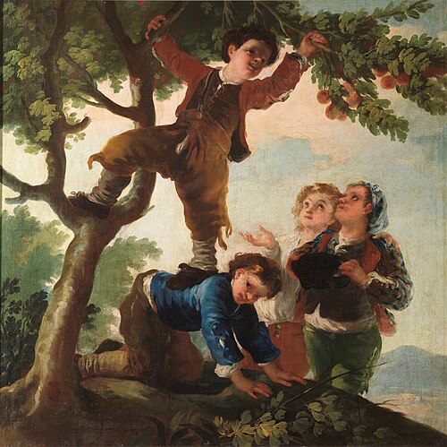 Boys picking fruit