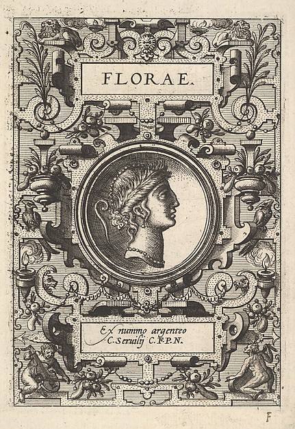 Bust of Florae surrounded by strapwork, from "Deorum dearumque"