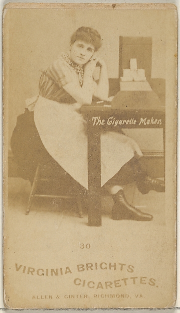 Card 30, from the series, Cigarette Making Girls (N46) for Virginia Brights Cigarettes