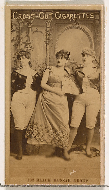 Card Number 192, Black Hussar Group, from the Actors and Actresses series (N145-2) issued by Duke Sons & Co. to promote Cross Cut Cigarettes