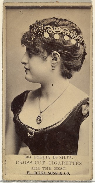 Card Number 304, Emilia de Silva, from the Actors and Actresses series (N145-3) issued by Duke Sons & Co. to promote Cross Cut Cigarettes