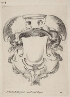 Cartouche with Eagles and Two Infants  Holding a Crown