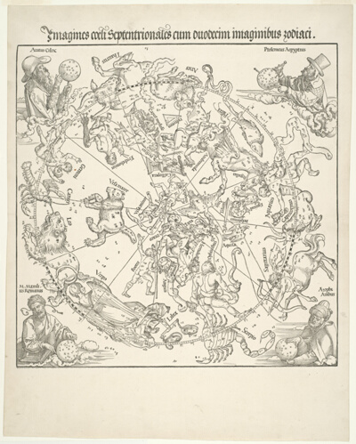 Celestial Map of the Northern Sky with the Twelve Zodiac Signs