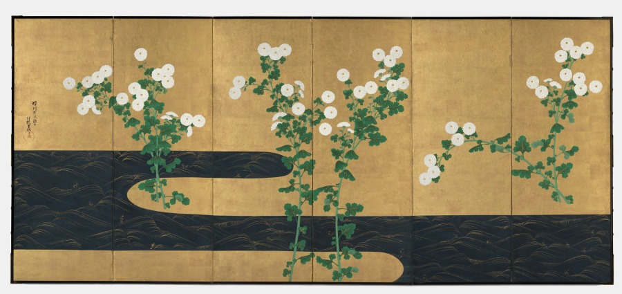 Chrysanthemums by a Stream