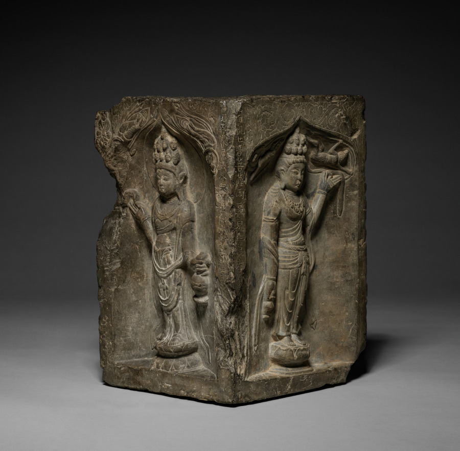 Corner Stone with Two Eleven-Headed Guanyin