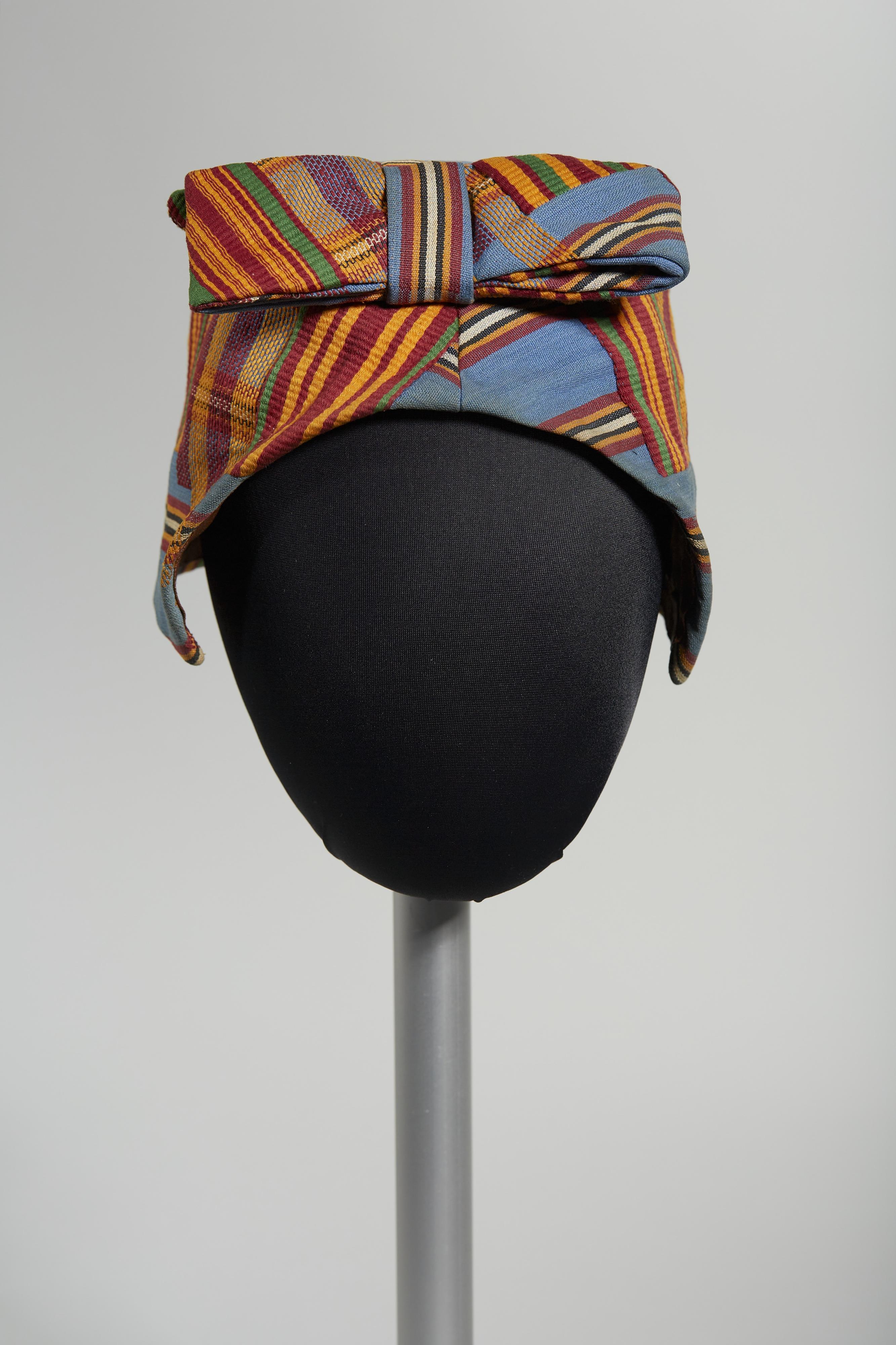 Cotton patchwork hat with bow