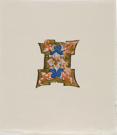 Decorated Initial "I" in Blue with Foliage and Four Balls, from a Choir Book