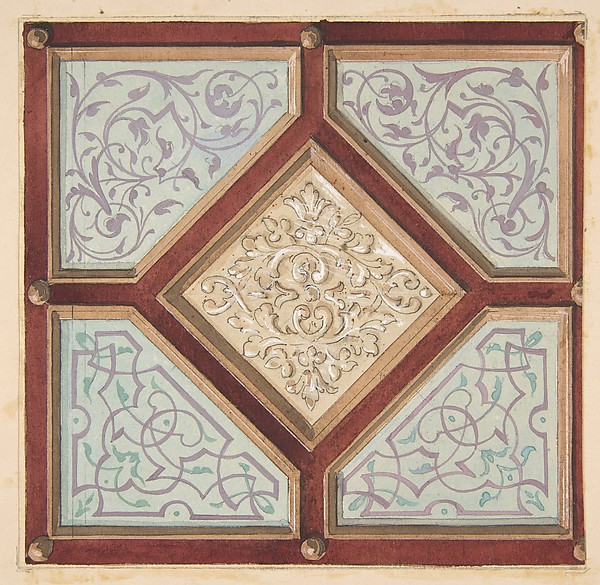 Design for a coffered ceiling with alternative decorative patterns