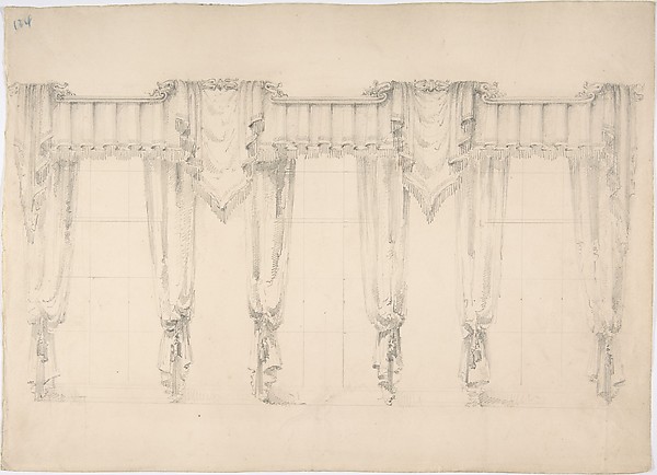Design for Fringed Curtains Surrounding Three Windows