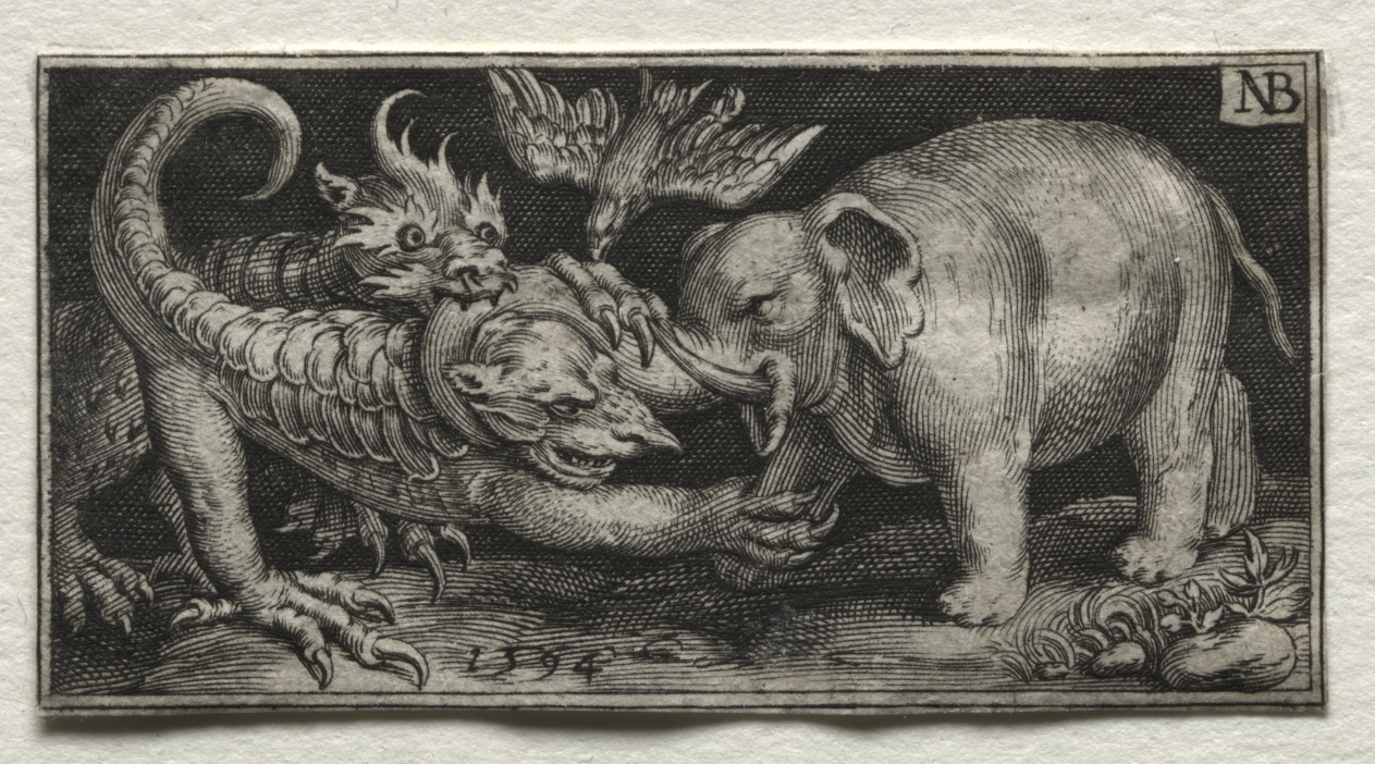 Elephant  Fighting two Beasts
