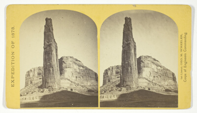 Explorers Column, Cañon de Chelle, Arizona. This shaft is the work of nature, and is about 900 feet in height; base about 70 by 110 feet. It stands near the center of the Cañon, and it is almost impossible to believe that it is not the work of human hands, No. 23 from the series "Geographical Explorations and Surveys West of the 100th Meridian"