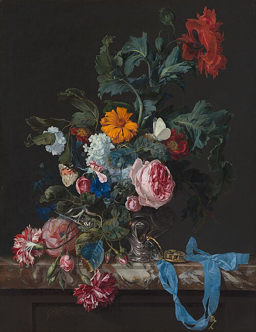 Flower still life with a watch