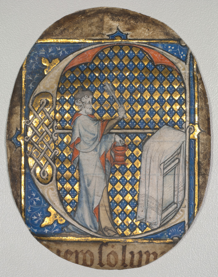 Fragment from a Lectern Bible: Initial E[t fecit Josias] with Josiah Aspersing the Altar