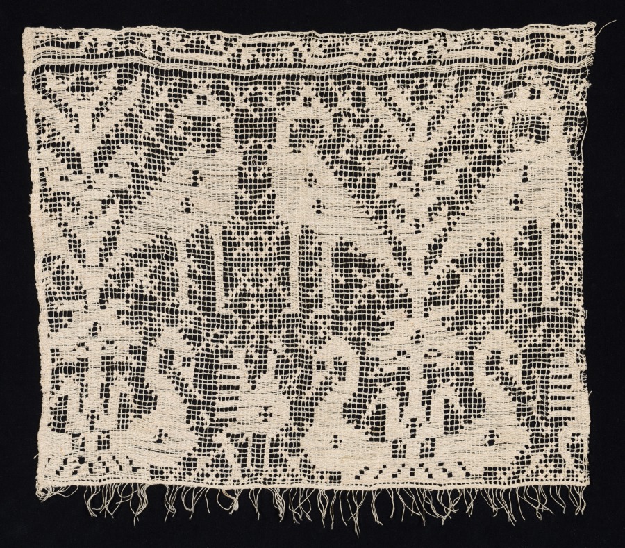 Fragment of a Border with Standing and Seated Birds Amidst Vegetation