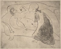 Girl, with Another Rubbing Her Belly