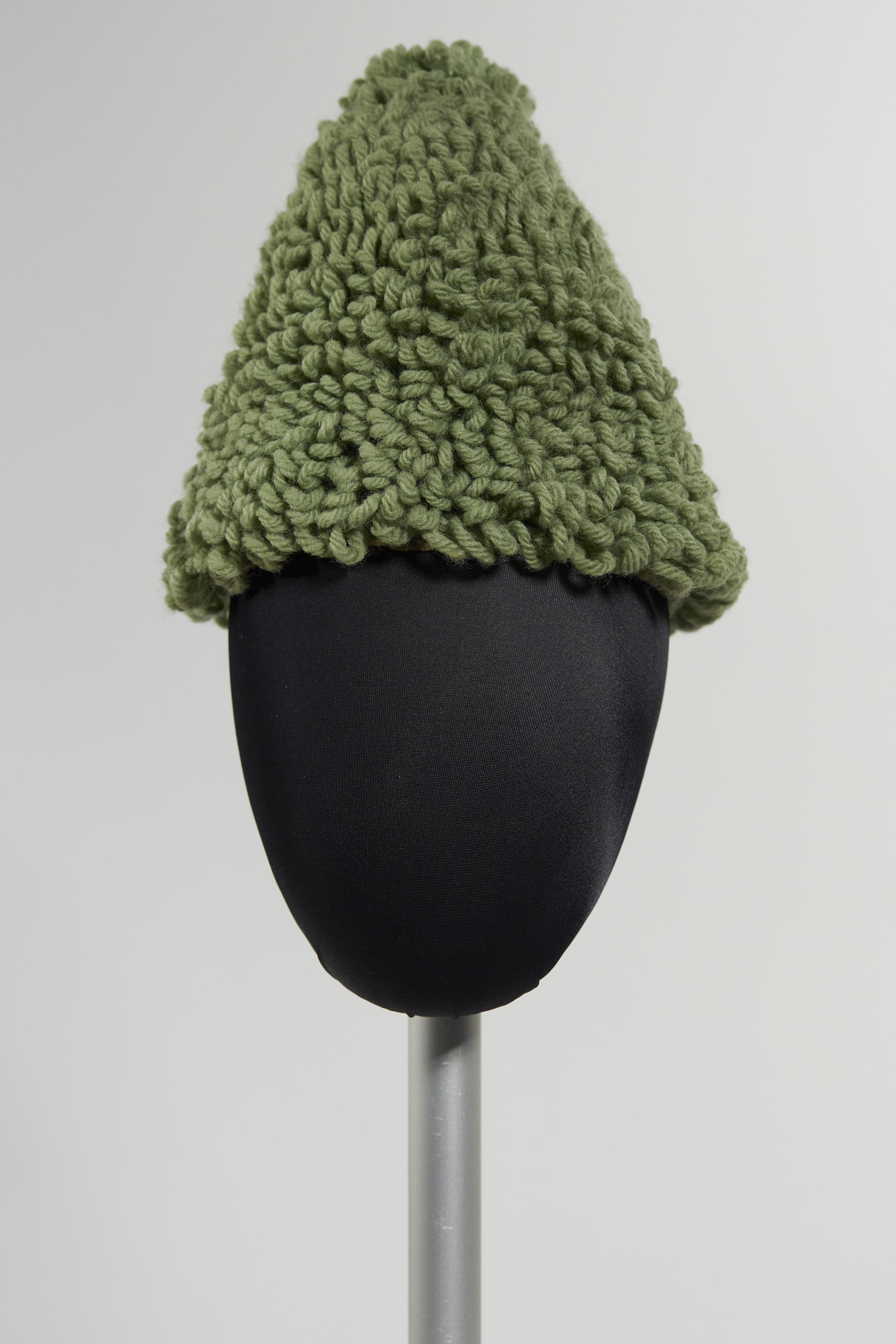 Green conical crochet hat