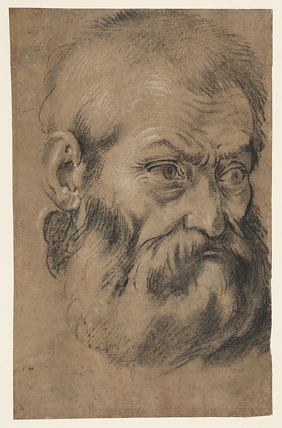 Head of beared man (recto), Study of an apostle (verso)