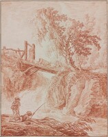 Herdsmen Crossing a Waterfall