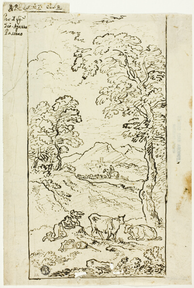 Hilly Landscape with Cows and Shepherds in Foreground
