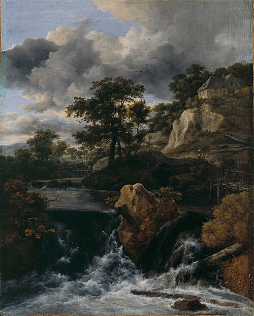 Hilly Landscape with Waterfall