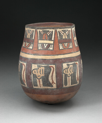 Jar Depicting Bands of Trophy Heads and Seeds