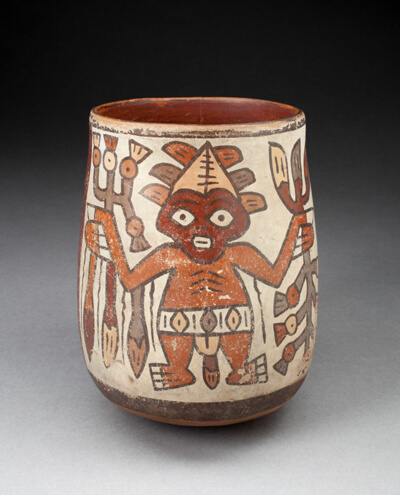 Jar Depicting Standing Figures Holding Plants