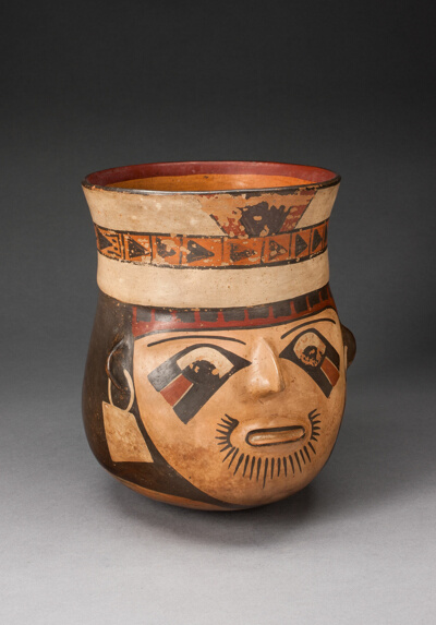 Jar in the Form of an Abstract Human Head with Face Painting