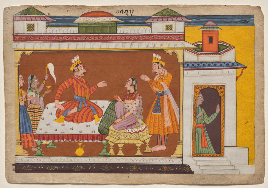 King Dasharatha confers with Kaikeyi, from the “Shangri” Ramayana