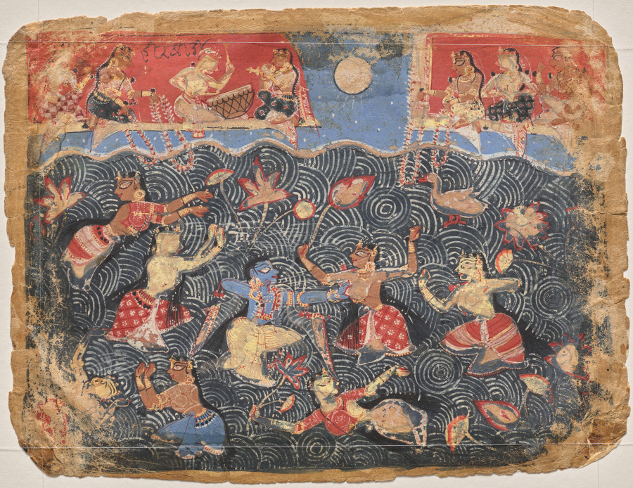 Krishna sporting with the gopis in the Jumna River, from a Bhagavata Purana