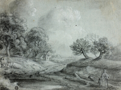 Landscape with Woman and Cows (recto); Sketch of a Landscape (verso)