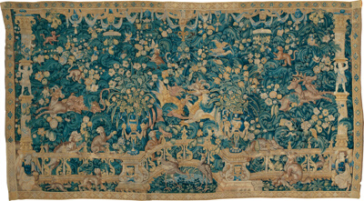 Large Leaf Verdure with Proscenium, Animals, and Birds