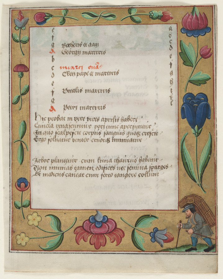Leaf from a Psalter and Prayerbook: Calendar Page with Peasant (verso)