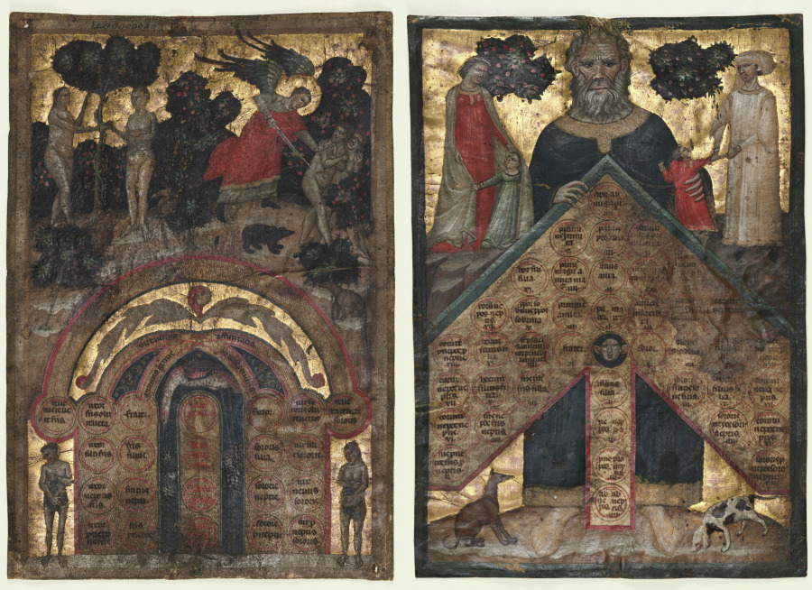 Leaves from a Volume of Johannes Andrea's "Lectura super arboris consanguinitatis et affinitatis: Table of Affinity and Table of Consanguinity"