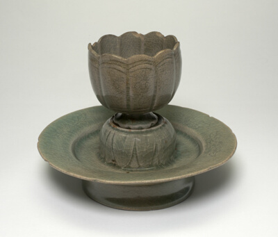 Lobed Cup and Stand with Floral Sprays and Stylized Leaves