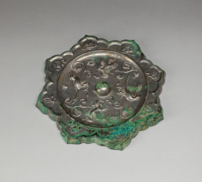 Lobed Mirror with Birds, Insects, and Floral Sprays