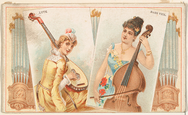 Lute and Bass Viol, from the Musical Instruments series (N121) issued by Duke Sons & Co. to promote Honest Long Cut Tobacco