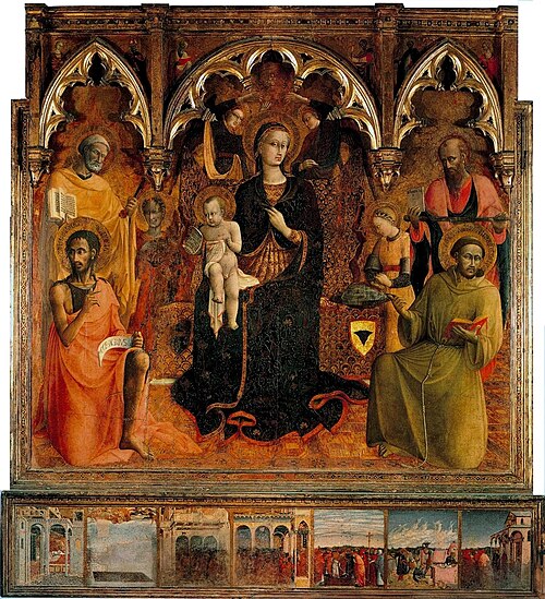 Madonna and Child with Angels, St. Peter, St. John The Baptist, St. Paul and St. Francis: The Story of the founding of the Basilica of Santa Maria Maggiore in Rome