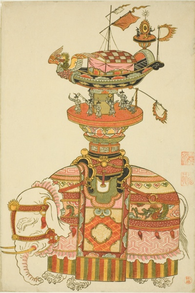 Mechanical Elephant with Festival Barge and Korean Musicians