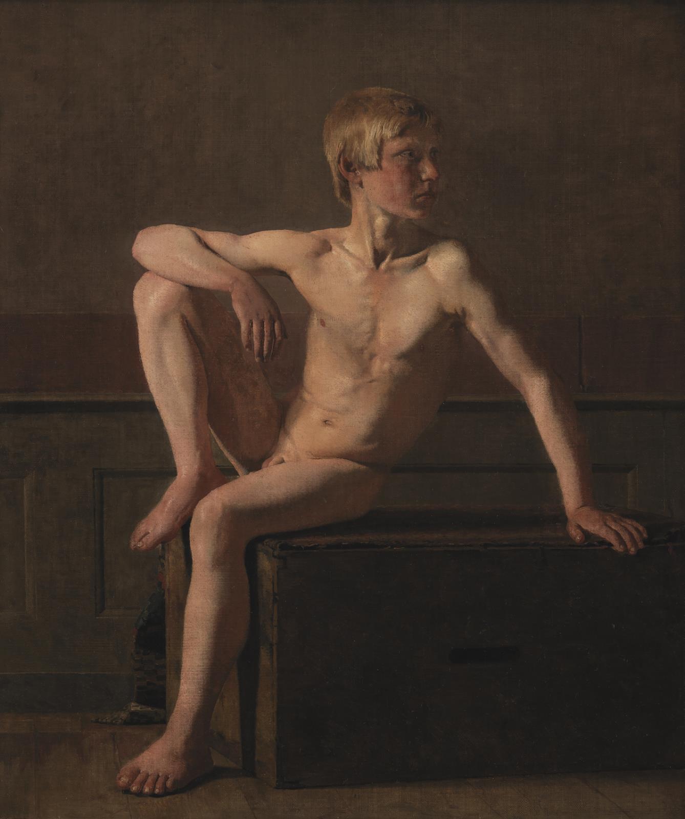 Modelfigur. Siddende dreng